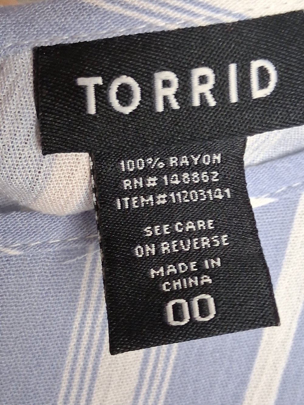 Torrid Blue & White Striped Lace Blouse Size 00 Plus 3/4 Sleeve Peasant Cottagec - Picture 3 of 9